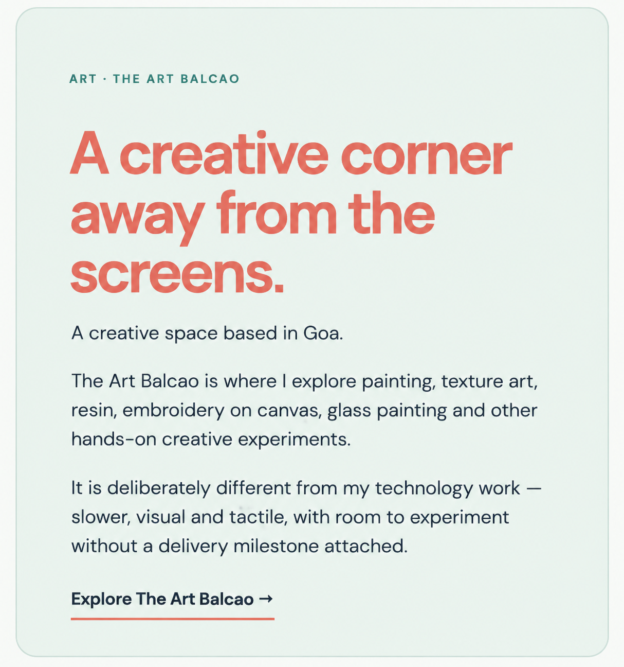 The Art Balcao — A creative corner away from the screens.